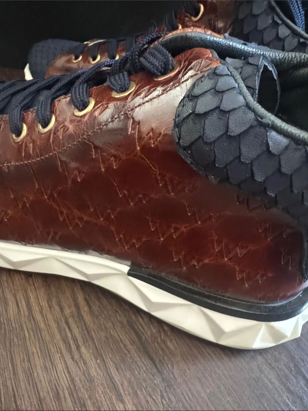 Vinci Leather The Caesars Brown & Navy Leather High-Top Men Sneaker